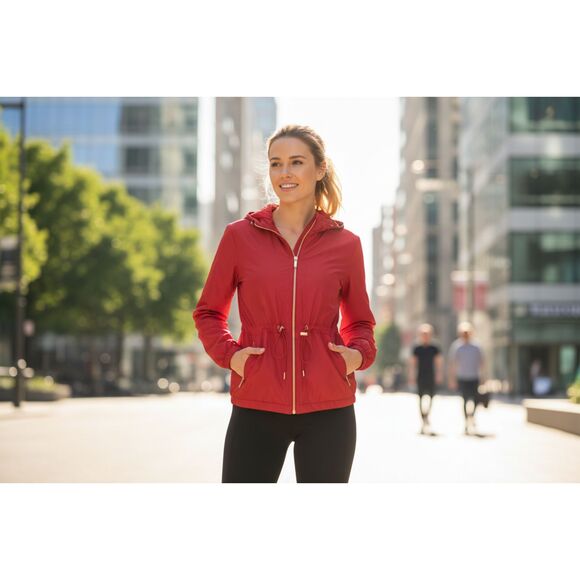 Lafayette 148 New York Red Anorak Jacket XL – Silk Blend Drawstring Coat - Picture 1 of 9